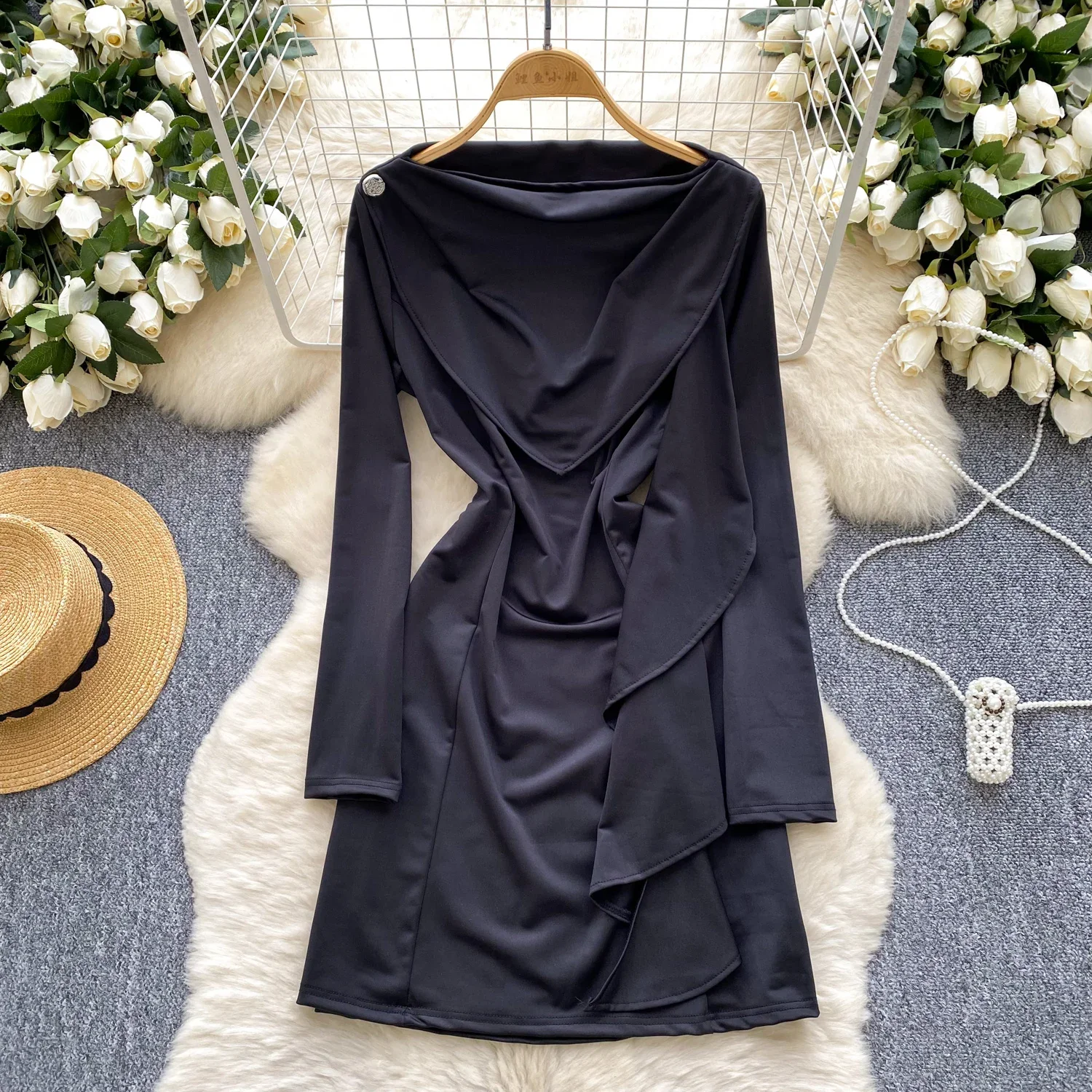 Sexy Turn-down asymmetrical Collar long sleeve sweet Dress Chic Elegant Vestidos Vintage Women Korean Fashion A-line dresses
Sexy Turn-down asymmetrical Collar long sleeve sweet Dress Chic Elegant Vestidos Vintage Women Korean Fashion A-line dresses