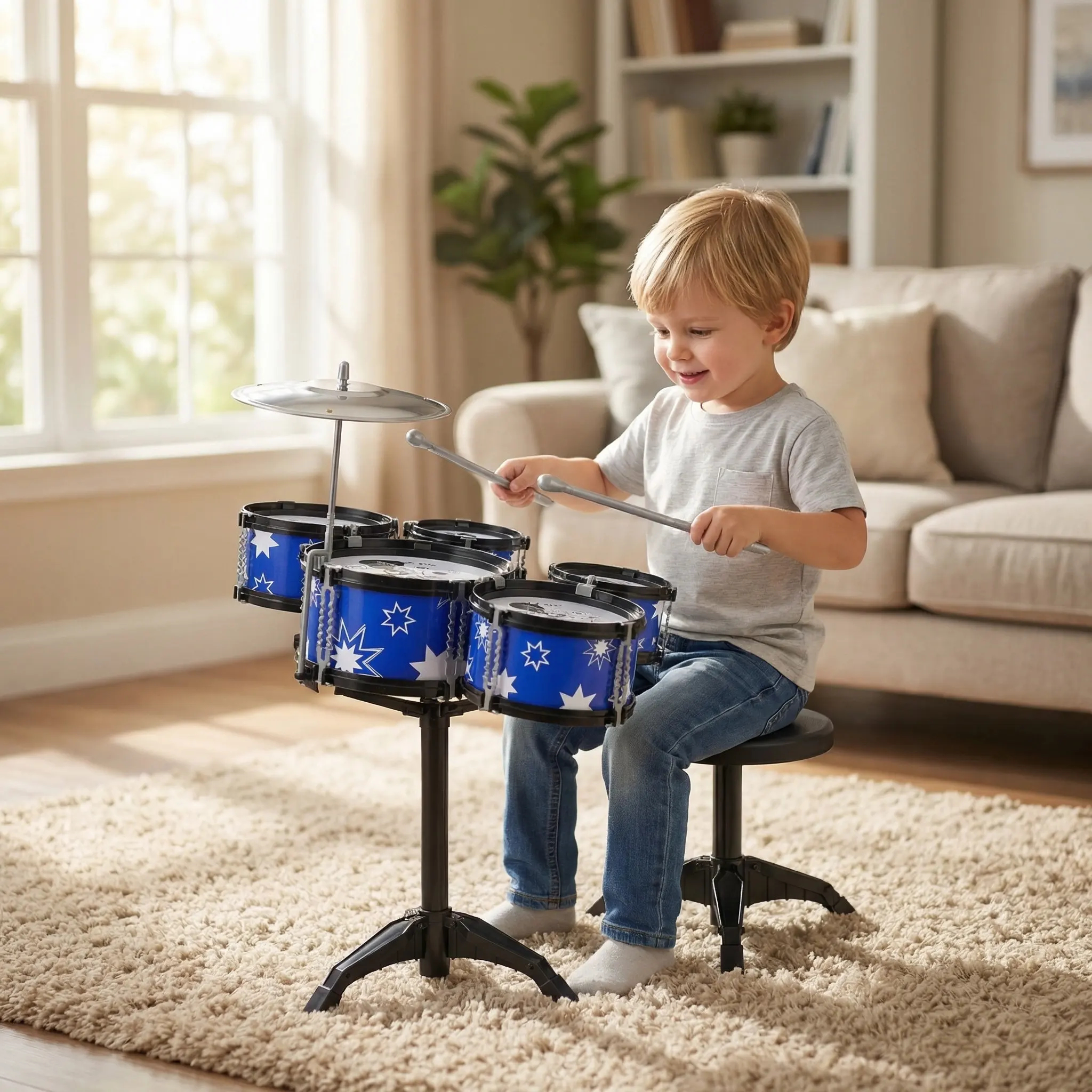 Kids Drum Set Toddler Jazz Drum Kit for Children 3-5 Years Old Fully Equipped with Tambourine Cymbal Drumsticks Stool Musical
Kids Drum Set Toddler Jazz Drum Kit for Children 3-5 Years Old Fully Equipped with Tambourine Cymbal Drumsticks Stool Musical