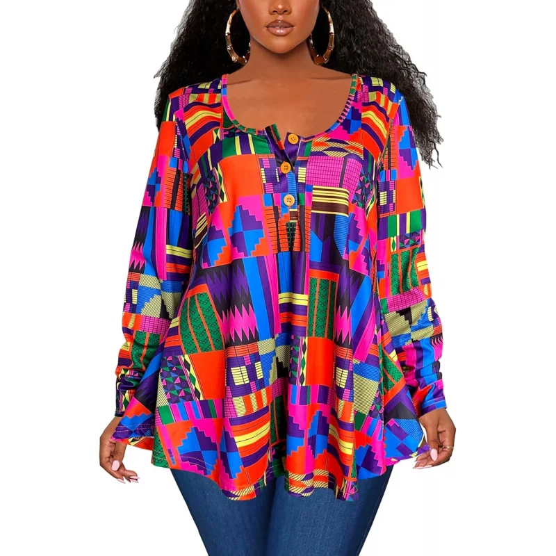 Women's Long Sleeve Henley T Shirts Button Down Loose Fit Tops Scoop Neck African Dashiki Shirts
Women's Long Sleeve Henley T Shirts Button Down Loose Fit Tops Scoop Neck African Dashiki Shirts