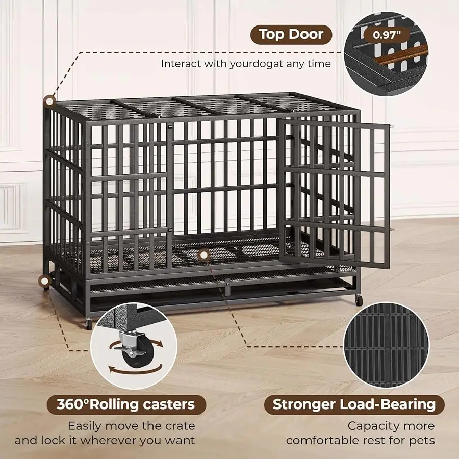 48 Inch Hea y Duty Indestructible Dog Crate Steel Escape Proof, Indoor Double Door High Anxiety Cage, Kennel with Wheels, Remo a
48 Inch Hea y Duty Indestructible Dog Crate Steel Escape Proof, Indoor Double Door High Anxiety Cage, Kennel with Wheels, Remo a