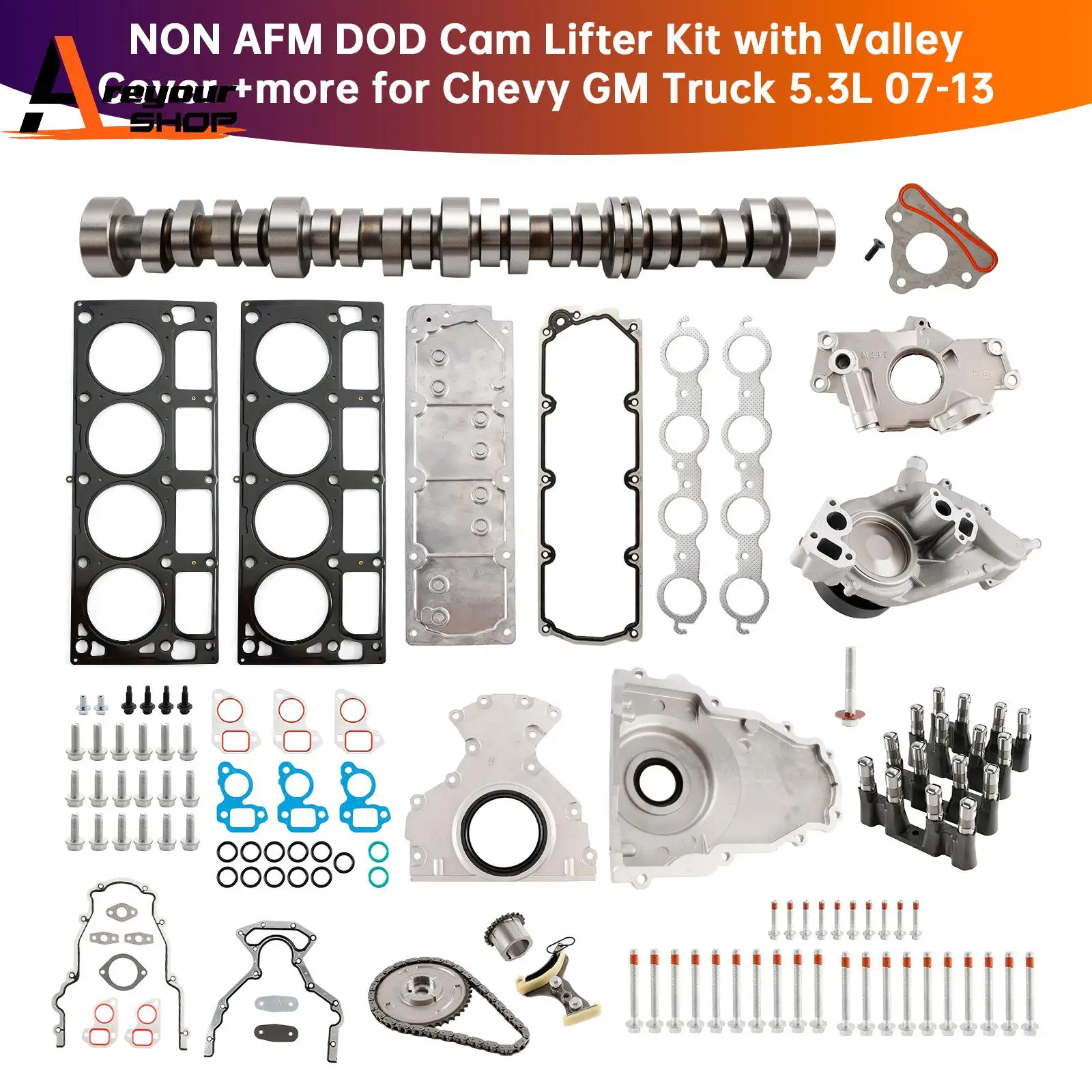 NON AFM DOD Cam Lifter Kit with Valley Cover +more for Chevy GM Truck 5.3L 2007 2008 2009 2010 2011 2012 2013
NON AFM DOD Cam Lifter Kit with Valley Cover +more for Chevy GM Truck 5.3L 2007 2008 2009 2010 2011 2012 2013