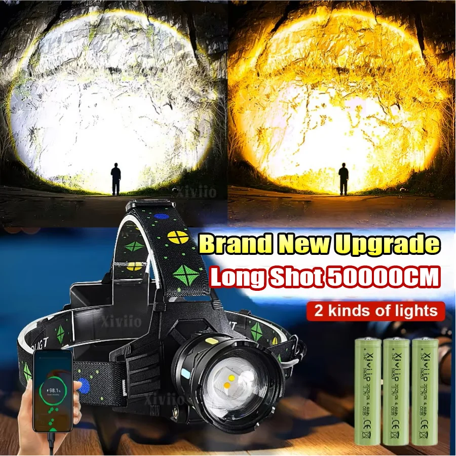 Upgrade Most Powerful Headlamp White/Yellow Light Rechargeable LED Headlight 500000CM High Power Head Flashlight Fishing Lantern
Upgrade Most Powerful Headlamp White/Yellow Light Rechargeable LED Headlight 500000CM High Power Head Flashlight Fishing Lantern