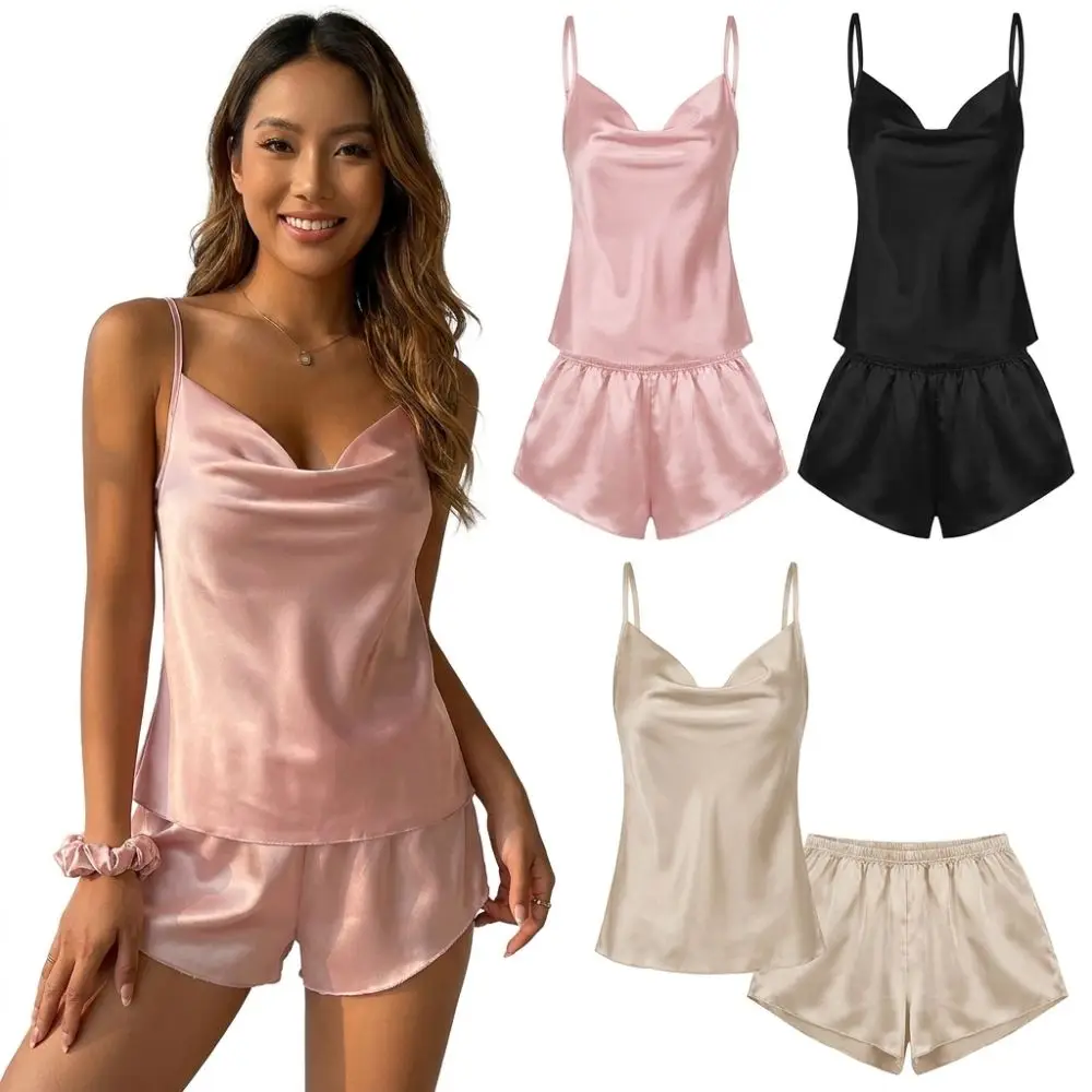 Satin Women Pajama Set Spaghetti Strap Elastic Waist Women Satin Pajama Set V Neck Lightweight Set Sleeveless Cami Top
Satin Women Pajama Set Spaghetti Strap Elastic Waist Women Satin Pajama Set V Neck Lightweight Set Sleeveless Cami Top