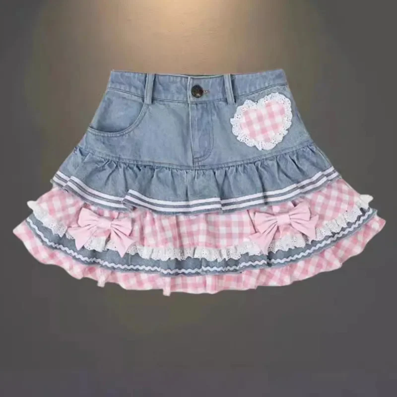 Denim Y2K Bow Love Dresses Japan Korea Plaid Filled Sweet Cute Kawaii Pleated Skirt Women Girl Loose A-line Jeans Dresses New
Denim Y2K Bow Love Dresses Japan Korea Plaid Filled Sweet Cute Kawaii Pleated Skirt Women Girl Loose A-line Jeans Dresses New