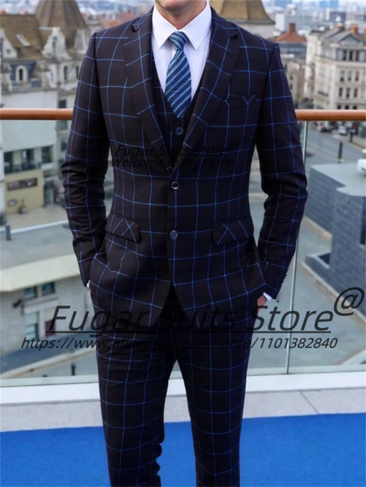 Business Navy Blue Plaid Men Suits Customized Slim Fit Notched Lapel Groom Prom Tuxedos 3Pieces Sets Male Formal Meeting Blazers
Business Navy Blue Plaid Men Suits Customized Slim Fit Notched Lapel Groom Prom Tuxedos 3Pieces Sets Male Formal Meeting Blazers