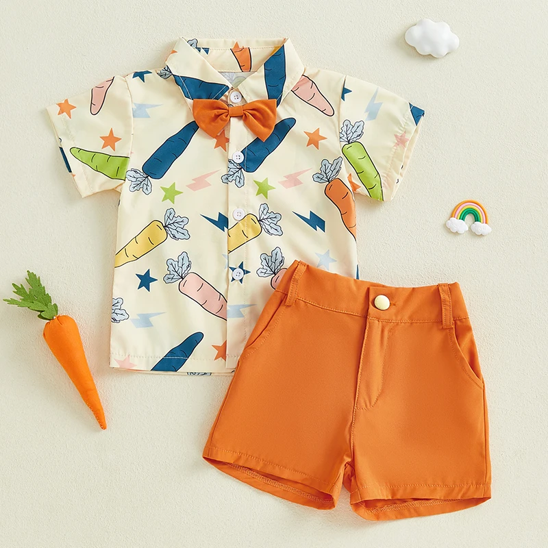 Lioraitiin Toddler Boy Gentleman Outfit Easter Carrot Print Button T-Shirt with Bow Tie and Shorts Set Vacation Formal Wear
Lioraitiin Toddler Boy Gentleman Outfit Easter Carrot Print Button T-Shirt with Bow Tie and Shorts Set Vacation Formal Wear