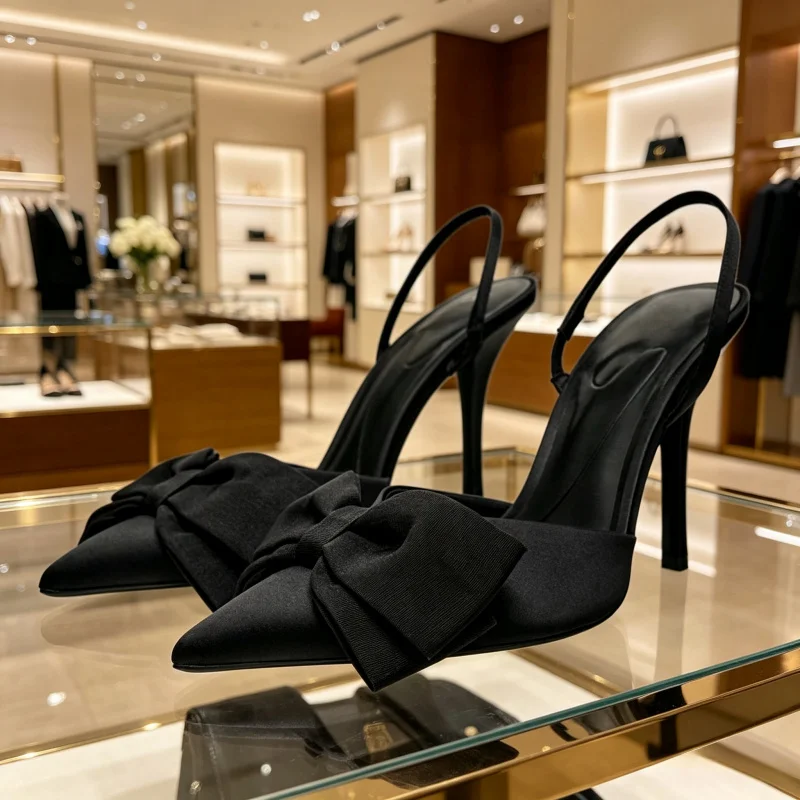 Women Black Satin Bow Slingback Stiletto Heels Pointed Toe Slip On Wedding Evening Party Sandals
Women Black Satin Bow Slingback Stiletto Heels Pointed Toe Slip On Wedding Evening Party Sandals