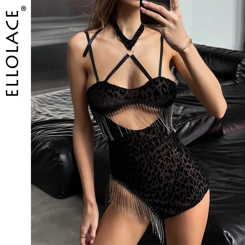 Ellolace Sexy Womens Dresses Seductive Leopard Halter Hollow Chest 2PC Backless Split Mini Dress Tassel Hilitos Club Dancee Kit 
Ellolace Sexy Womens Dresses Seductive Leopard Halter Hollow Chest 2PC Backless Split Mini Dress Tassel Hilitos Club Dancee Kit