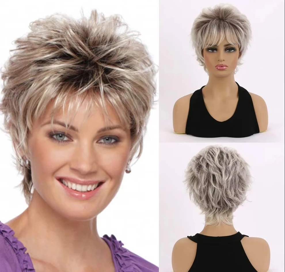 Short Light Gold Mixed Brown Wig Synthetic Pixie Cut Wigs with Bangs for White Women Mommy Daily Party Use Heat Resistant
Short Light Gold Mixed Brown Wig Synthetic Pixie Cut Wigs with Bangs for White Women Mommy Daily Party Use Heat Resistant