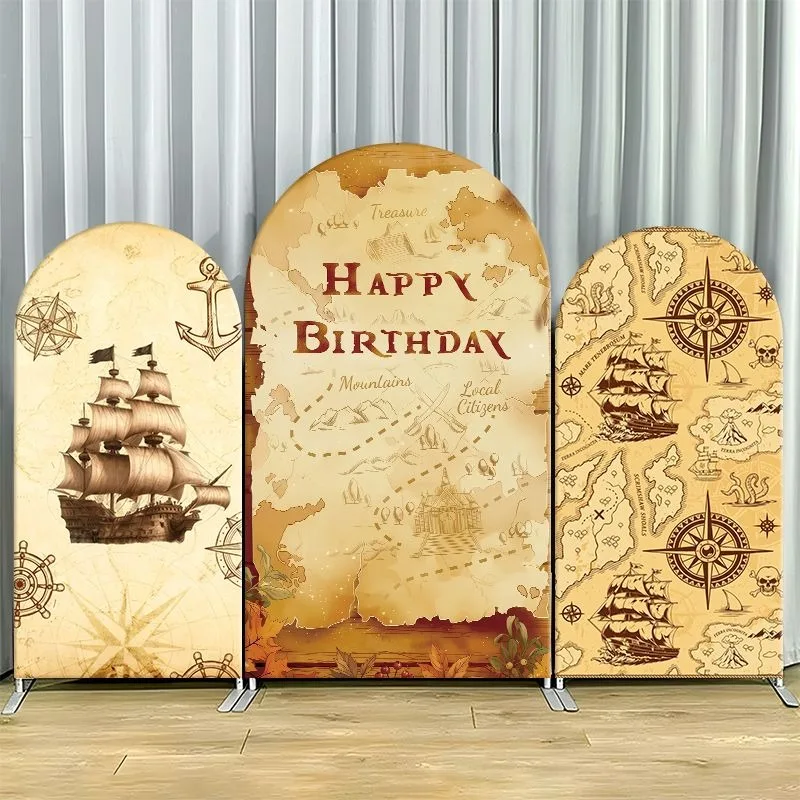 Single Side Arch Backdrop Cover Pirate Adventure Themed Birthday Backdrop Set with Vintage Map Design Anchor Ship Compass
Single Side Arch Backdrop Cover Pirate Adventure Themed Birthday Backdrop Set with Vintage Map Design Anchor Ship Compass