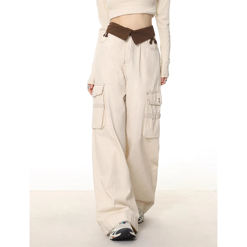 Pocket Solid Color Overalls Jeans Women's Y2K Street Retro Loose Wide-Leg Overalls Splicing Design Casual Mopping Jeans Pants
Pocket Solid Color Overalls Jeans Women's Y2K Street Retro Loose Wide-Leg Overalls Splicing Design Casual Mopping Jeans Pants