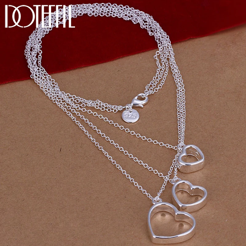 DOTEFFIL 925 Sterling Silver Three Chain Heart Pendant Necklace For Women Charm Wedding Engagement Party Fashion Jewelry
DOTEFFIL 925 Sterling Silver Three Chain Heart Pendant Necklace For Women Charm Wedding Engagement Party Fashion Jewelry