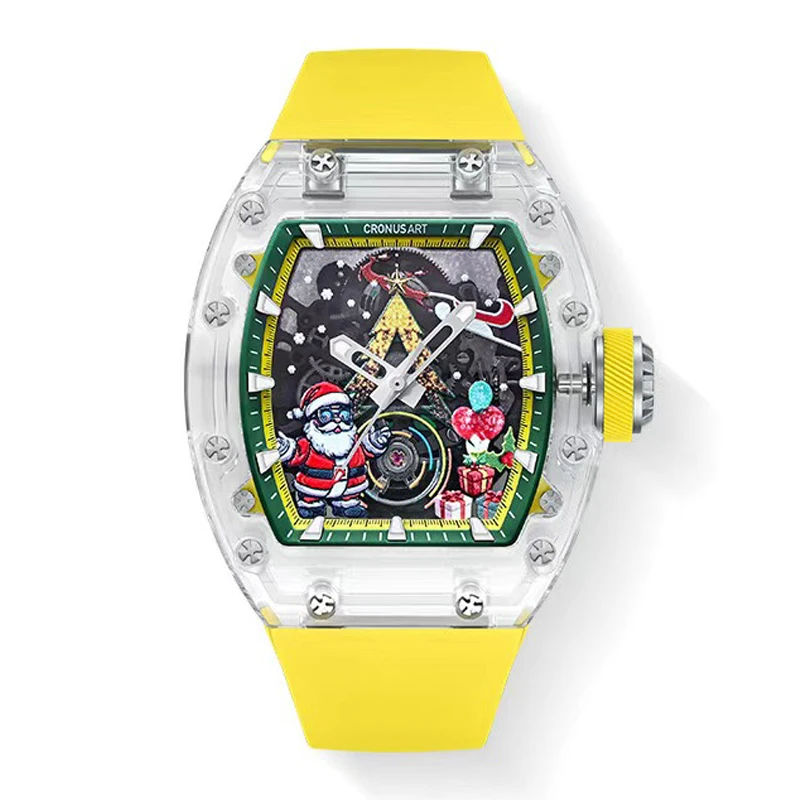 CRONUSART Men Automatic Watch 50mm Mechanical Wristwatch Tonneau K9 Acrylic Case Luminous Skeleton Christmas Dial
CRONUSART Men Automatic Watch 50mm Mechanical Wristwatch Tonneau K9 Acrylic Case Luminous Skeleton Christmas Dial