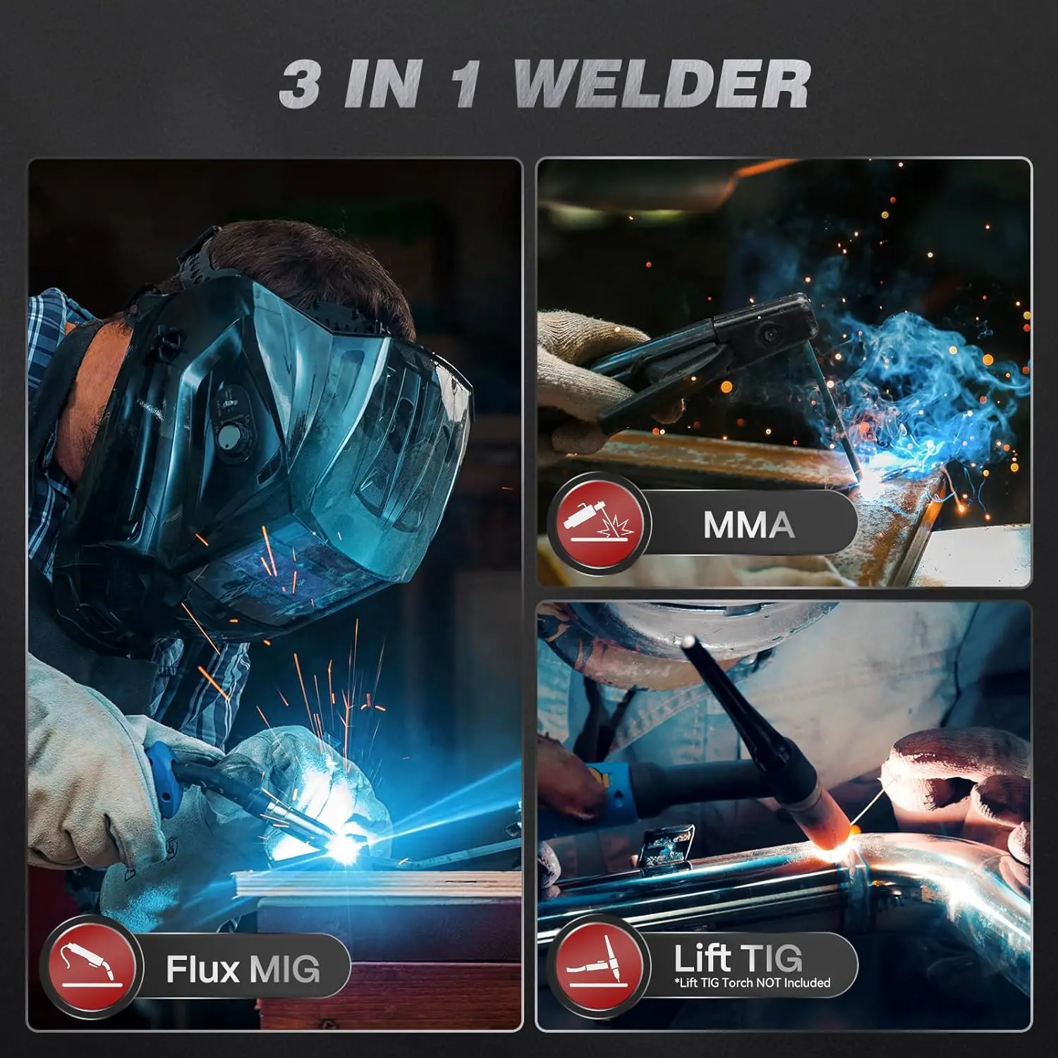 ARCCAPTAIN MIG130 130A 3 in 1 MIG Welder 110V Flux Core MIG Lift TIG Stick IGBT Inverter less Welding Machine
ARCCAPTAIN MIG130 130A 3 in 1 MIG Welder 110V Flux Core MIG Lift TIG Stick IGBT Inverter less Welding Machine