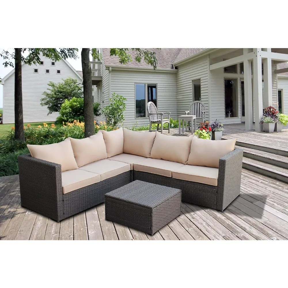 Outdoor Patio Furniture Set with Ottoman Square Coffee Table 4 Piece Patio Sectional Sofa Couch, Modern Brown Rattan Wicker
Outdoor Patio Furniture Set with Ottoman Square Coffee Table 4 Piece Patio Sectional Sofa Couch, Modern Brown Rattan Wicker