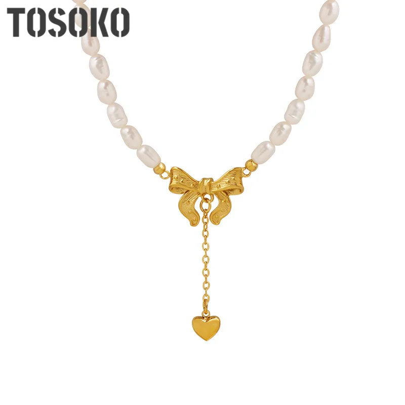 TOSOKO Stainless Steel Jewelry Women's Sweet Collarbone Chain Bow Tassel Freshwater Pearl Chain Necklace BSP1400
TOSOKO Stainless Steel Jewelry Women's Sweet Collarbone Chain Bow Tassel Freshwater Pearl Chain Necklace BSP1400