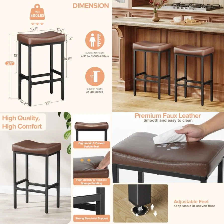 24 Inch Counter Height Bar Stools Set of 2, Compact Counter Stools for Small Spaces, Premium Faux Leather Barstools with Right-
24 Inch Counter Height Bar Stools Set of 2, Compact Counter Stools for Small Spaces, Premium Faux Leather Barstools with Right-