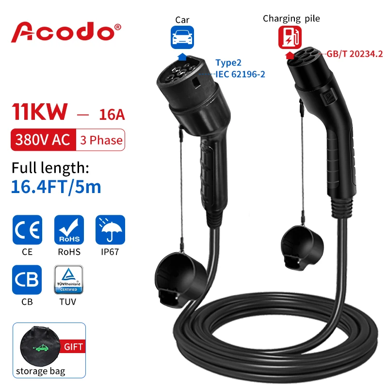 EV Charger Cable 11KW 16A Female Car to Male Plug Electric Vehicle Adapter Charging Station GB/T Type 2 For Car battery Charger
EV Charger Cable 11KW 16A Female Car to Male Plug Electric Vehicle Adapter Charging Station GB/T Type 2 For Car battery Charger