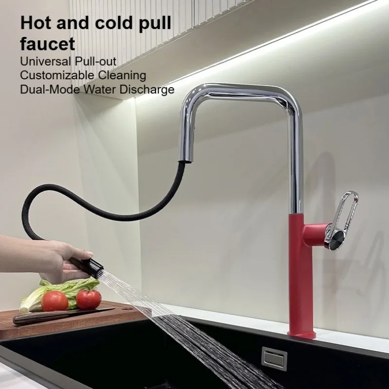 Kitchen Cold/hot Water Faucet Contrast Color Dishwashing Vegetable Washing Sink Dual-mode Water Outlet Universal Pull-out Faucet
Kitchen Cold/hot Water Faucet Contrast Color Dishwashing Vegetable Washing Sink Dual-mode Water Outlet Universal Pull-out Faucet