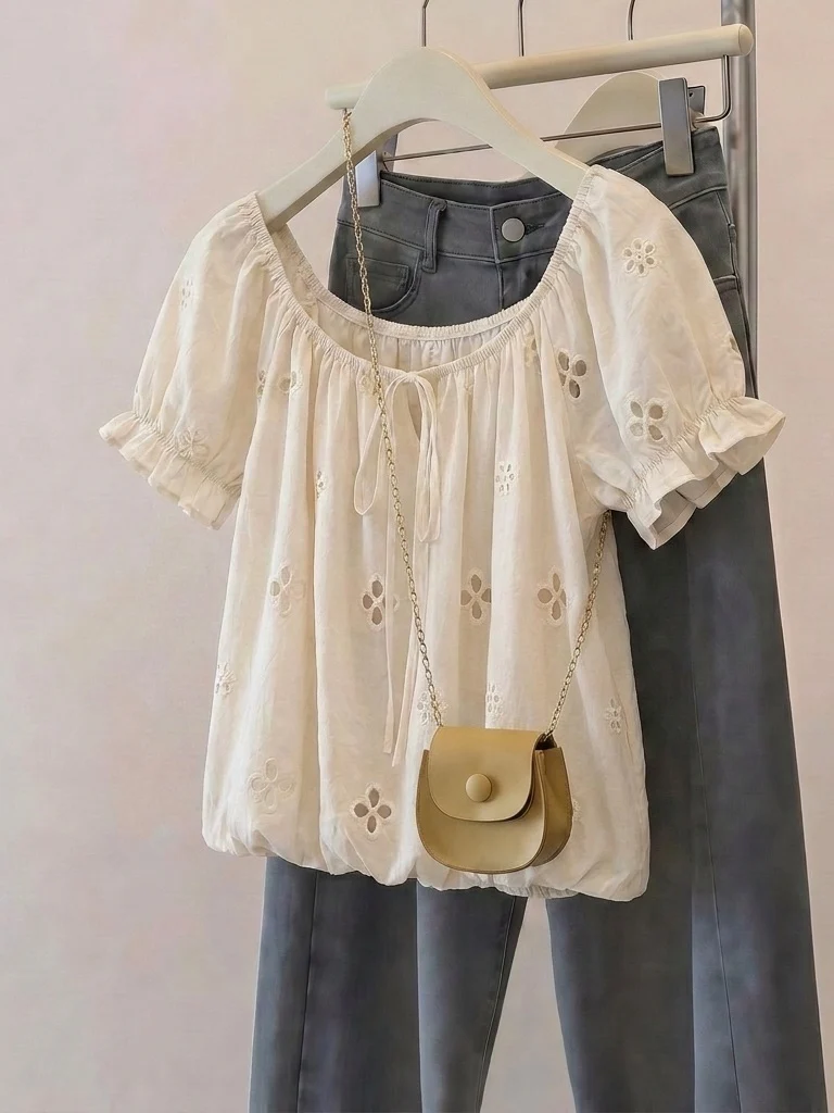 Floral Embroidery Bell Sleeve Shirt Women's Shoulder Length Summer New Style plus Size Korean Version Loose Fit round Neck ...
Floral Embroidery Bell Sleeve Shirt Women's Shoulder Length Summer New Style plus Size Korean Version Loose Fit round Neck ...