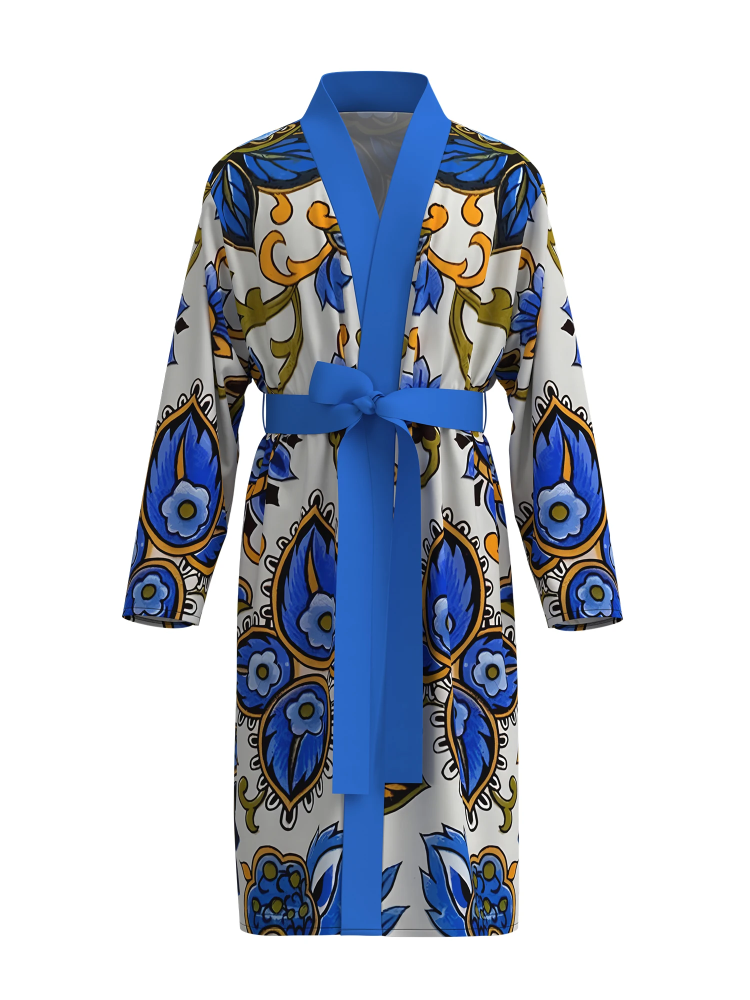 Elegant Iznik style printed men's kimono bathrobe, classic Mediterranean art home and vacation dual-purpose loungewear with belt
Elegant Iznik style printed men's kimono bathrobe, classic Mediterranean art home and vacation dual-purpose loungewear with belt