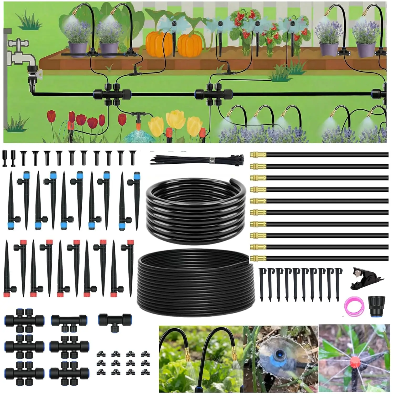 240FT Drip Irrigation System with 30 Nozzles, 1/2" PE Tubing for Automatic Watering in Garden, Lawn, Greenhouse
240FT Drip Irrigation System with 30 Nozzles, 1/2" PE Tubing for Automatic Watering in Garden, Lawn, Greenhouse