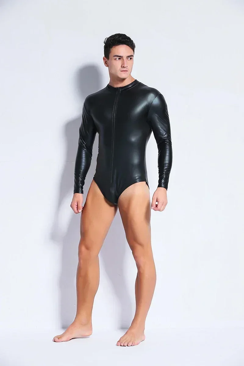 Sexy Men Long Sleeve Zipper Faux Leather Tights Bodysuit Black PVC Latex Gay Jumpsuit Pole Dancing Tight Body Club Stage Costume
Sexy Men Long Sleeve Zipper Faux Leather Tights Bodysuit Black PVC Latex Gay Jumpsuit Pole Dancing Tight Body Club Stage Costume