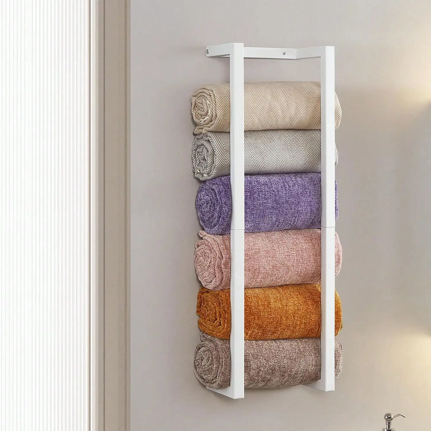 Towel Rack For Rolled Towels,Wall Mounted Metal Bathroom Organizer, Bath Towel Holder Wall For Modern Small Space Towel Storage 
Towel Rack For Rolled Towels,Wall Mounted Metal Bathroom Organizer, Bath Towel Holder Wall For Modern Small Space Towel Storage