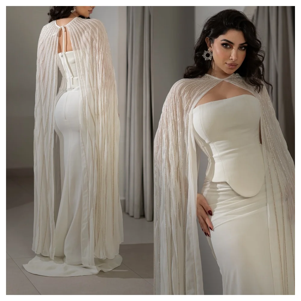 Customized Simple White Jersey Evening Dress Classic Strapless Sleeveless Party Dress Temperament Floor Length Celebri
Customized Simple White Jersey Evening Dress Classic Strapless Sleeveless Party Dress Temperament Floor Length Celebri