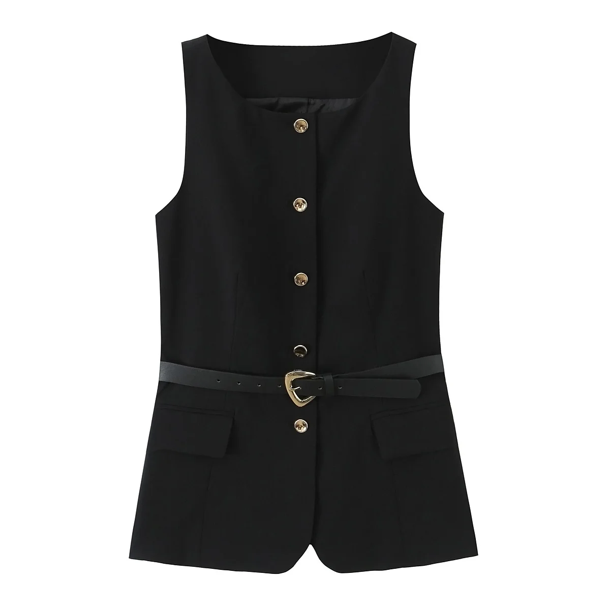 Women's Long Waistcoat with Belt Front Gold Button O Neck Sleeveless Vest Female Outerwear Chic Tops Fashion
Women's Long Waistcoat with Belt Front Gold Button O Neck Sleeveless Vest Female Outerwear Chic Tops Fashion