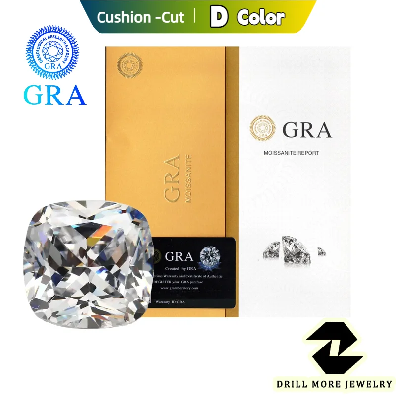 Real White D Color Cushion Cut Moissanite Stone 0.5-5.0ct GRA Certified Moissanite Diamond Positive Pass Tester with Certificate
Real White D Color Cushion Cut Moissanite Stone 0.5-5.0ct GRA Certified Moissanite Diamond Positive Pass Tester with Certificate