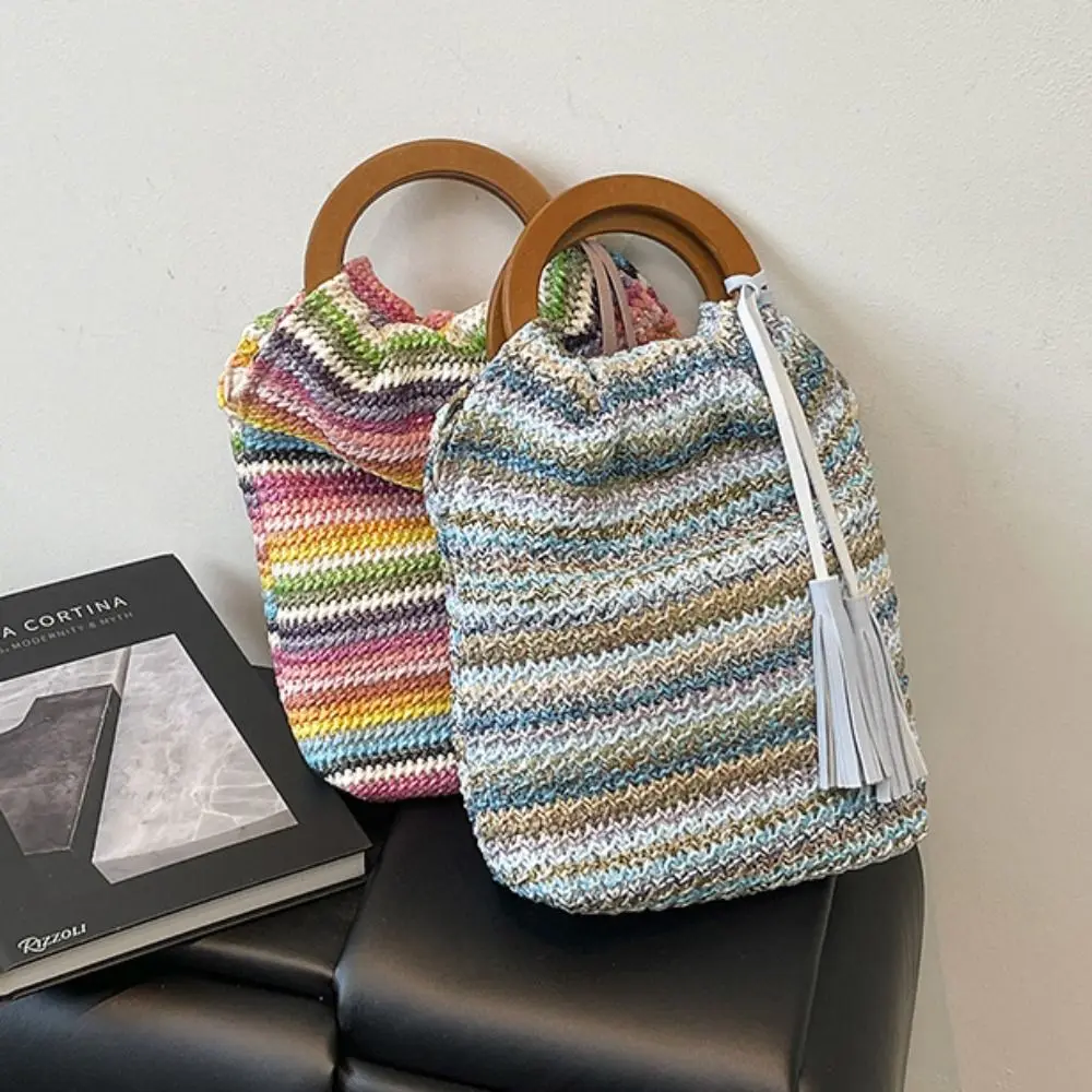 Casual Bohemian Style Rainbow Woven Handbag Hollow Out with Tassel Summer Bucket Bag Sweet Beach Underarm Bag Shopping
Casual Bohemian Style Rainbow Woven Handbag Hollow Out with Tassel Summer Bucket Bag Sweet Beach Underarm Bag Shopping