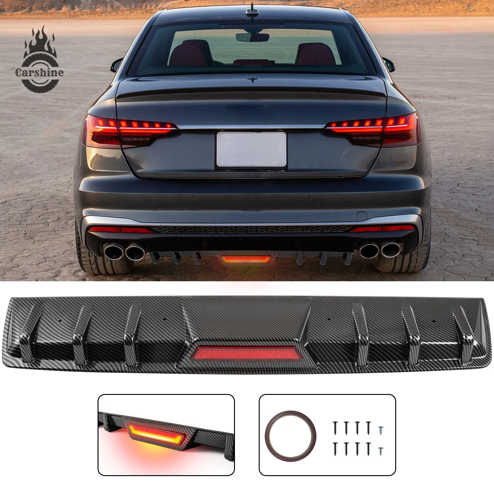For Audi RS3 RS5 A3 S3 A4 S4 A5 S5 B8 B8.5 B9.5 Rear Diffuser w/ LED Brake Light
For Audi RS3 RS5 A3 S3 A4 S4 A5 S5 B8 B8.5 B9.5 Rear Diffuser w/ LED Brake Light