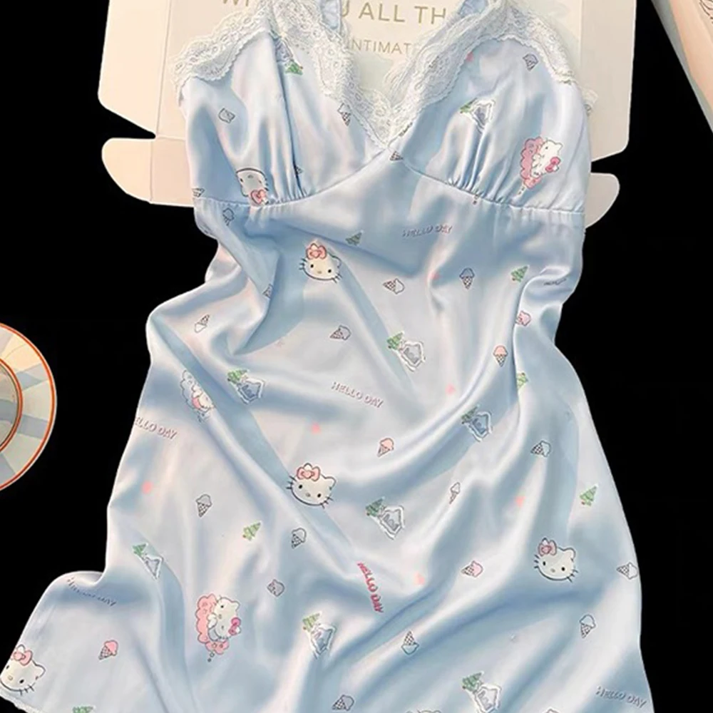Kawaii Anime Hello Kitty Sleepwear Women's Nightdress Cute Cartoon Print Lace Sleepwear New Fashion Spicy Silk Satin Sleepwear
Kawaii Anime Hello Kitty Sleepwear Women's Nightdress Cute Cartoon Print Lace Sleepwear New Fashion Spicy Silk Satin Sleepwear