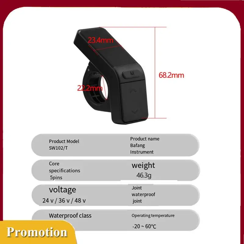 SW102-T Mini LCD Display For Bafang Mid Motor E-Bike Upgrade, Fits BBS01 BBS02 BBSHD 36V 48V 52V 750W
SW102-T Mini LCD Display For Bafang Mid Motor E-Bike Upgrade, Fits BBS01 BBS02 BBSHD 36V 48V 52V 750W