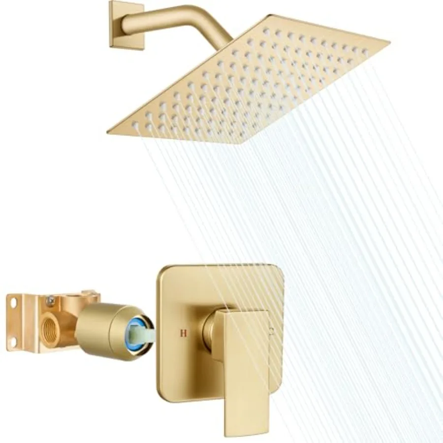 Bathroom Shower Faucet Set with Valve, Brushed Gold Rainfall Shower System, Wall Mount Single Handle Trim Kit, 8 Inch Square Fi
Bathroom Shower Faucet Set with Valve, Brushed Gold Rainfall Shower System, Wall Mount Single Handle Trim Kit, 8 Inch Square Fi