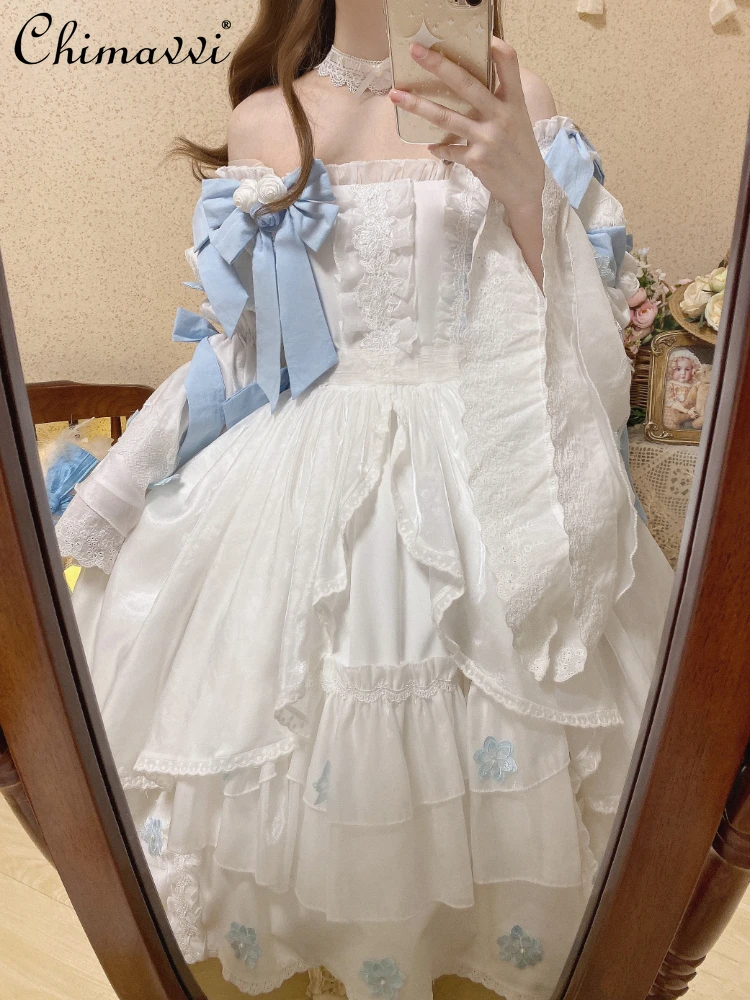 White Jacquard Long Sleeve Lolita Dresses for Women 2023 Autumn New Cute Bow Bell Sleeve Ruffled Maxi Dress Female Student
White Jacquard Long Sleeve Lolita Dresses for Women 2023 Autumn New Cute Bow Bell Sleeve Ruffled Maxi Dress Female Student