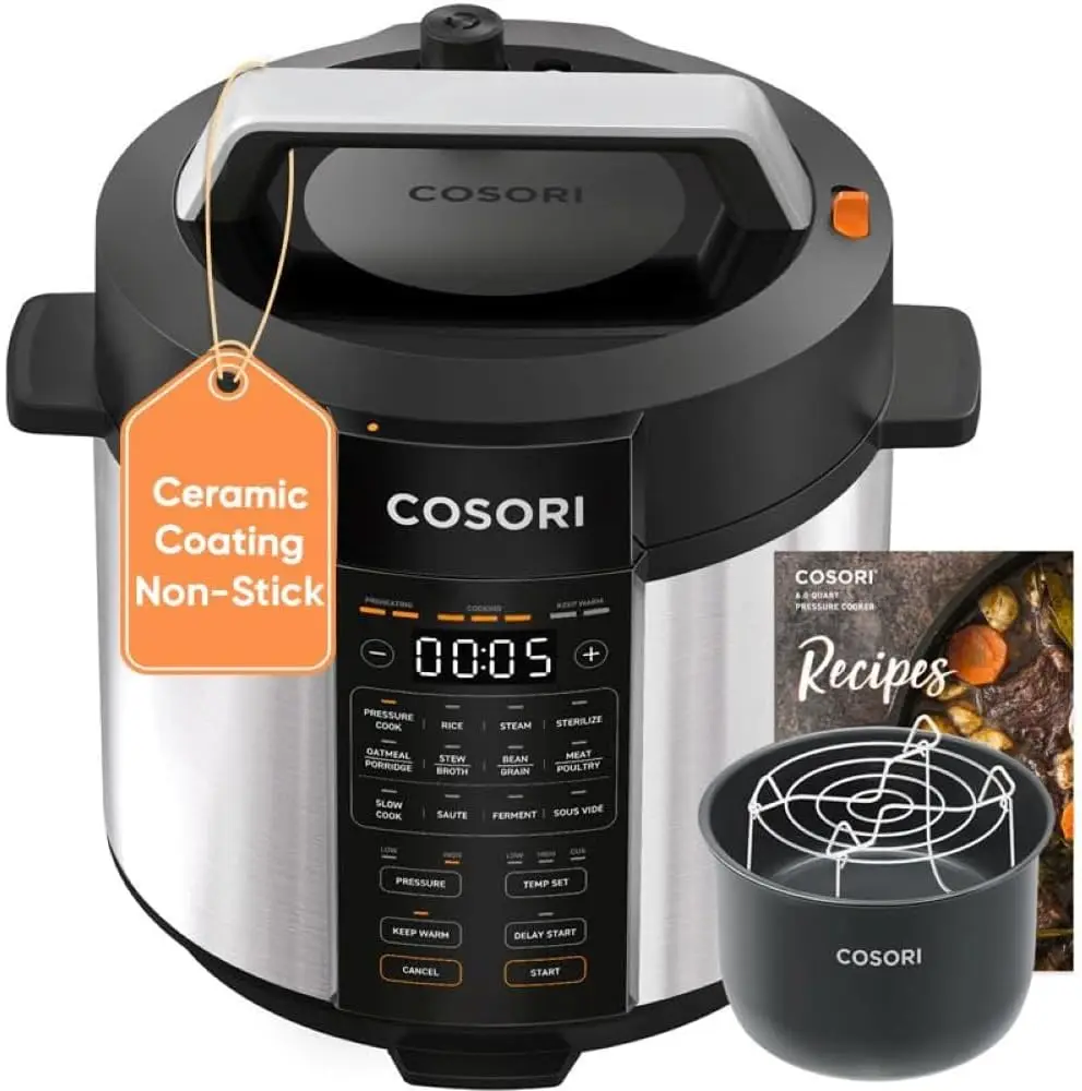 9-in-1 Pressure Cooker 6QT, Stainless Steel, 12 Safety Features, Ceramic Inner Pot, 1100W
9-in-1 Pressure Cooker 6QT, Stainless Steel, 12 Safety Features, Ceramic Inner Pot, 1100W