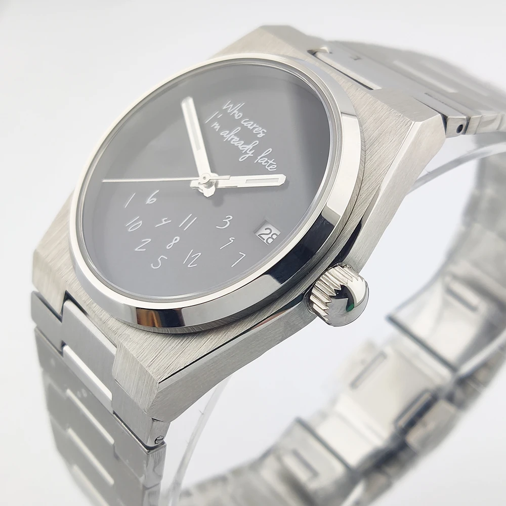 Men Watch nh35 Watch Who cares i'm already late Watch No Logo White Text Sapphire Glass Stainless Steel nh35 Movement Waterproof
Men Watch nh35 Watch Who cares i'm already late Watch No Logo White Text Sapphire Glass Stainless Steel nh35 Movement Waterproof