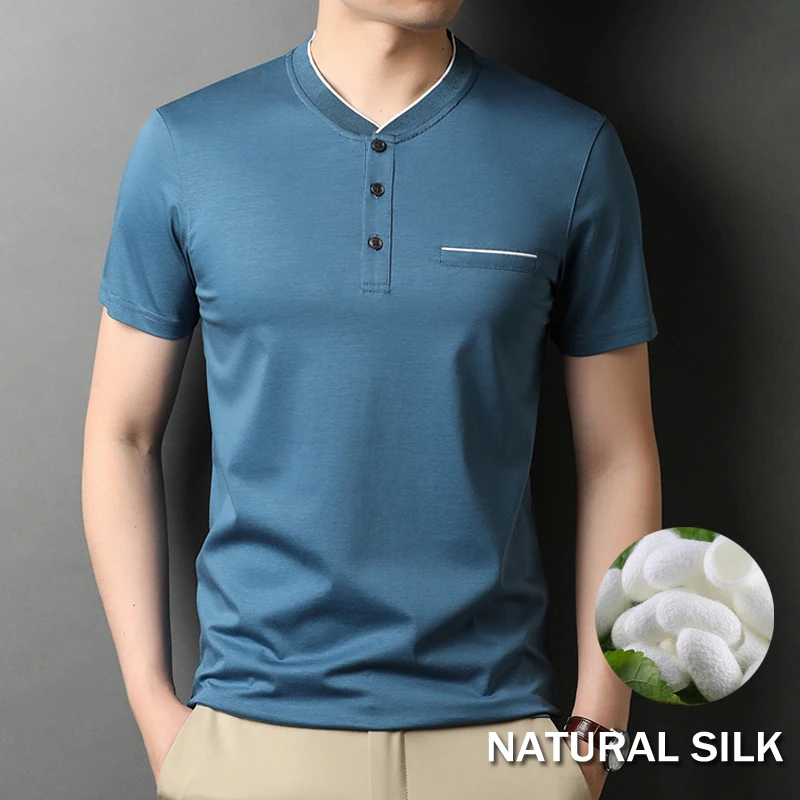43% Lyocell,32.3% Cotton,7% Silk Polo Shirt Men With Three Buttons Lightweight Comfort Soft Stand Neck t shirt Male Navy Blue
43% Lyocell,32.3% Cotton,7% Silk Polo Shirt Men With Three Buttons Lightweight Comfort Soft Stand Neck t shirt Male Navy Blue