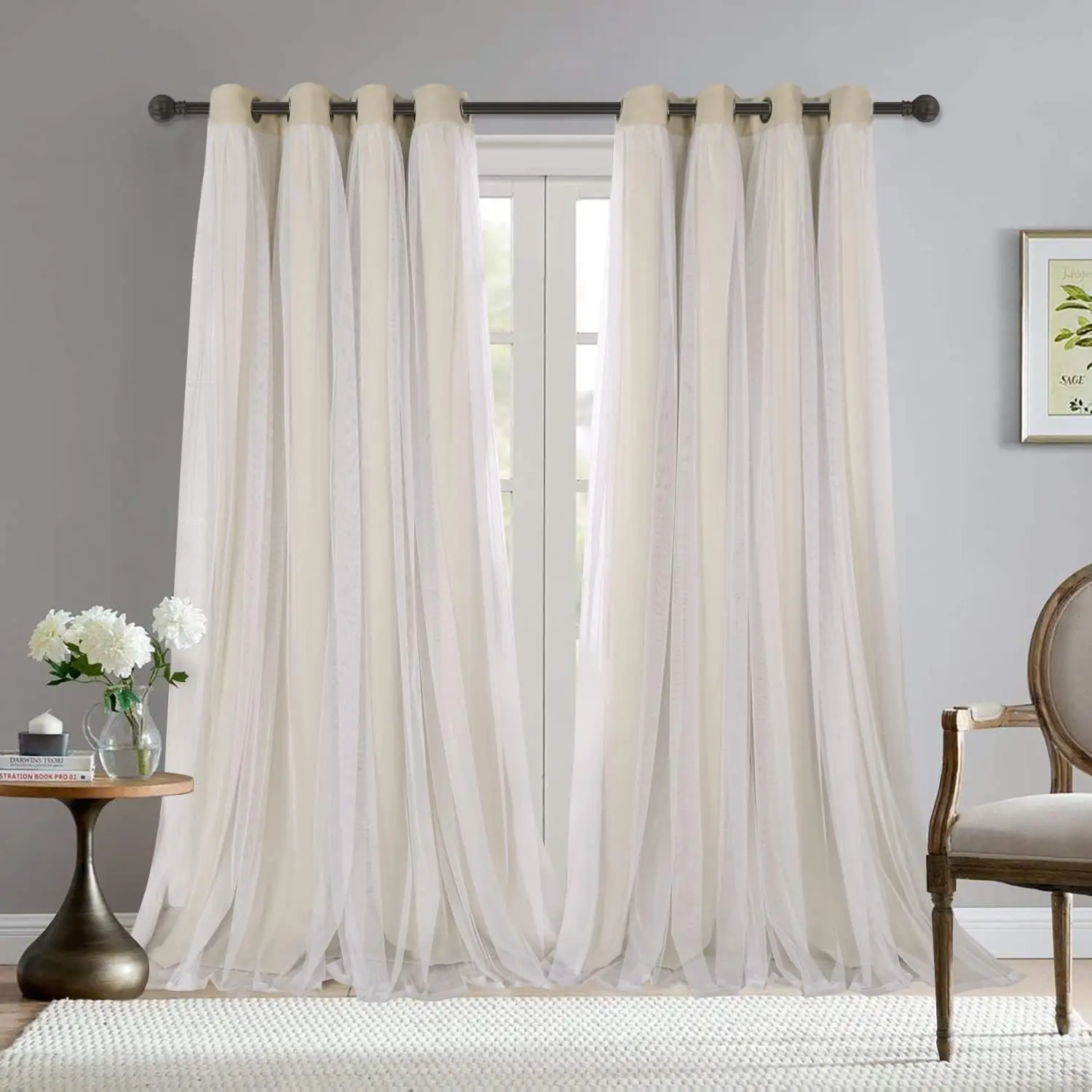 Blackout Curtains with White Sheer Voile, 52x95 Inch, Set of 2 Panels, Beige, Grommet Double-Layered for Living Room
Blackout Curtains with White Sheer Voile, 52x95 Inch, Set of 2 Panels, Beige, Grommet Double-Layered for Living Room