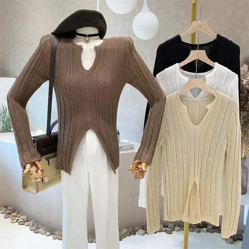 Split Long Sleeve V-Neck Knitwear Women'S Autumn Solid Pullovers Casual Basics Thin Chic Knitted Sweater Femme Tops Jumper
Split Long Sleeve V-Neck Knitwear Women'S Autumn Solid Pullovers Casual Basics Thin Chic Knitted Sweater Femme Tops Jumper