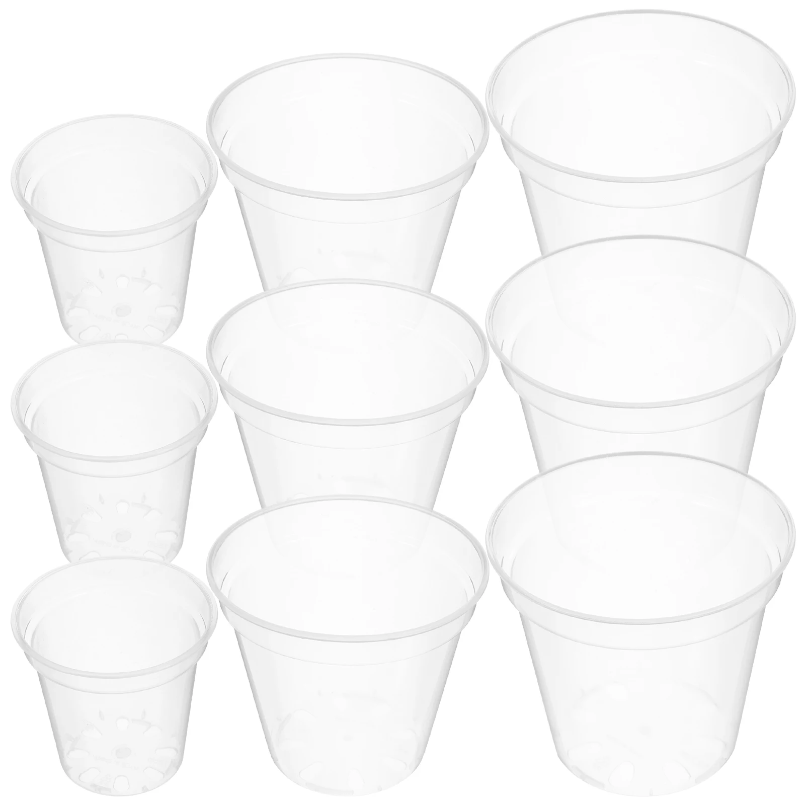 9pcs Transparent Flower Set 3 Sizes Clear Plant Pots Drainage Holes for Garden Balcony Decor Plastic Garden Pots
9pcs Transparent Flower Set 3 Sizes Clear Plant Pots Drainage Holes for Garden Balcony Decor Plastic Garden Pots