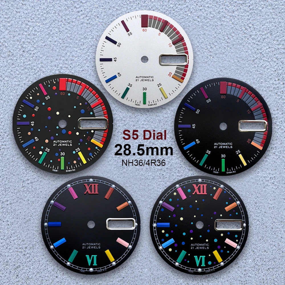 28.5mm S5 Logo Rome Colorful Dial Fit NH36/4R36 Japanese Movement White/Black High-Quality Dial Watch Modified Accessories
28.5mm S5 Logo Rome Colorful Dial Fit NH36/4R36 Japanese Movement White/Black High-Quality Dial Watch Modified Accessories