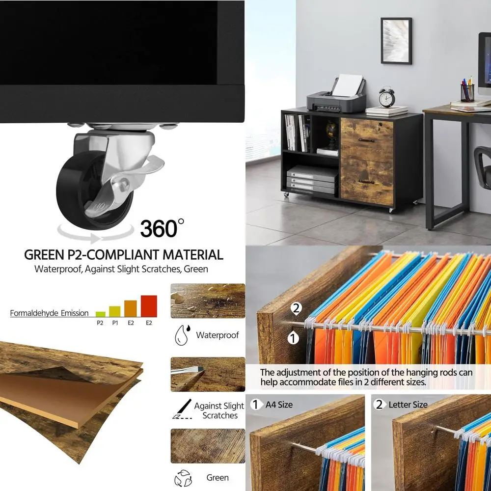 Mobile A4 Letter Size Vintage Filing Cabinet with 2 Drawers and 4 Open Shelves, Printer Stand, Black/Rustic Brown for Home Offic
Mobile A4 Letter Size Vintage Filing Cabinet with 2 Drawers and 4 Open Shelves, Printer Stand, Black/Rustic Brown for Home Offic