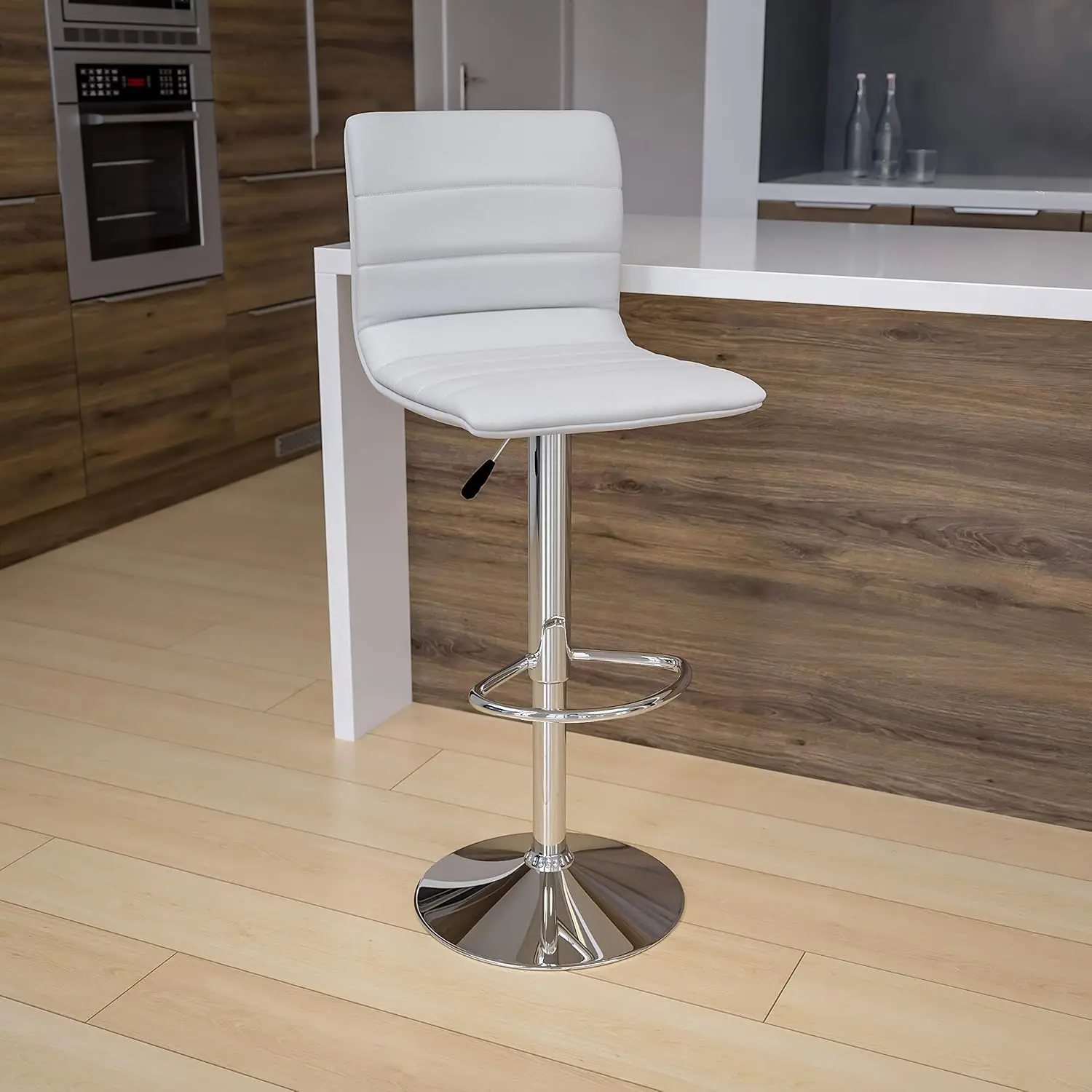Coti Modern Height Adjustable Dining Stool - White Vinyl Upholstery - Channel Tufted Detailing - 360° Swivel Seat - Chrome
Coti Modern Height Adjustable Dining Stool - White Vinyl Upholstery - Channel Tufted Detailing - 360° Swivel Seat - Chrome