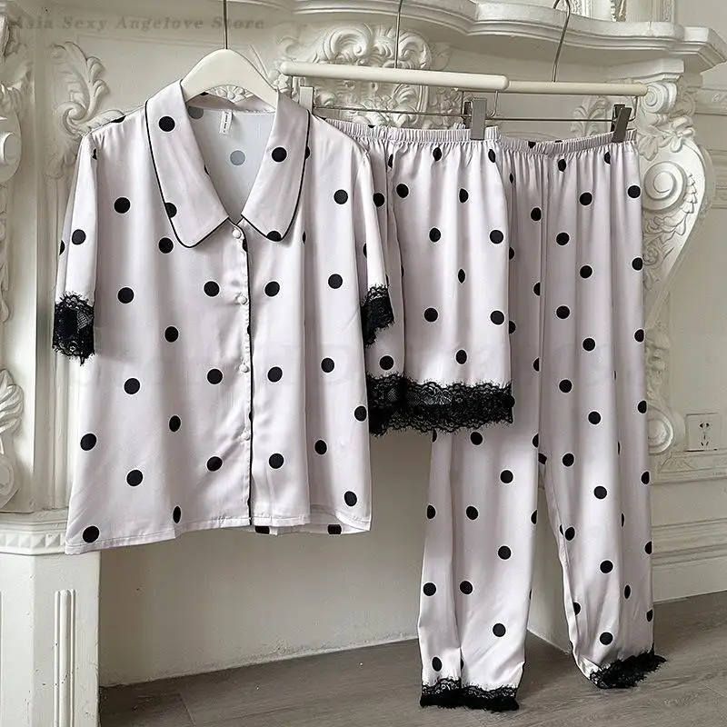 Purple Polka Dot 3PCS Pajamas Set Sexy Lace Edges Women Home Clothes Spring Summer Elegant Sleepwear Lounge Wear Pijamas Suit
Purple Polka Dot 3PCS Pajamas Set Sexy Lace Edges Women Home Clothes Spring Summer Elegant Sleepwear Lounge Wear Pijamas Suit