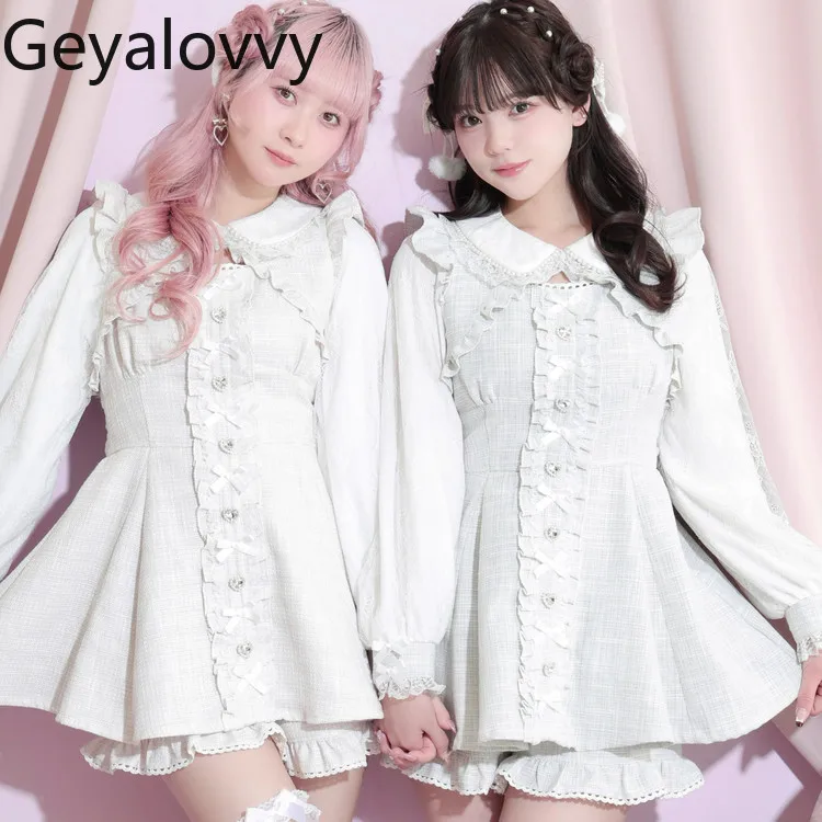 Японское милое осенне-зимнее платье принцессы с длинными рукавами, изысканное кружевное облегающее платье с высокой талией и бантом, комплект из двух предметов
Японское милое осенне-зимнее платье принцессы с длинными рукавами, изысканное кружевное облегающее платье с высокой талией и бантом, комплект из двух предметов