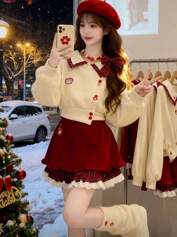 Retro Christmas New Year Outfit Set Women's Slim Fit Red Half Skirt Overhead Top Breathable Lightweight Winter Fashion Set
Retro Christmas New Year Outfit Set Women's Slim Fit Red Half Skirt Overhead Top Breathable Lightweight Winter Fashion Set