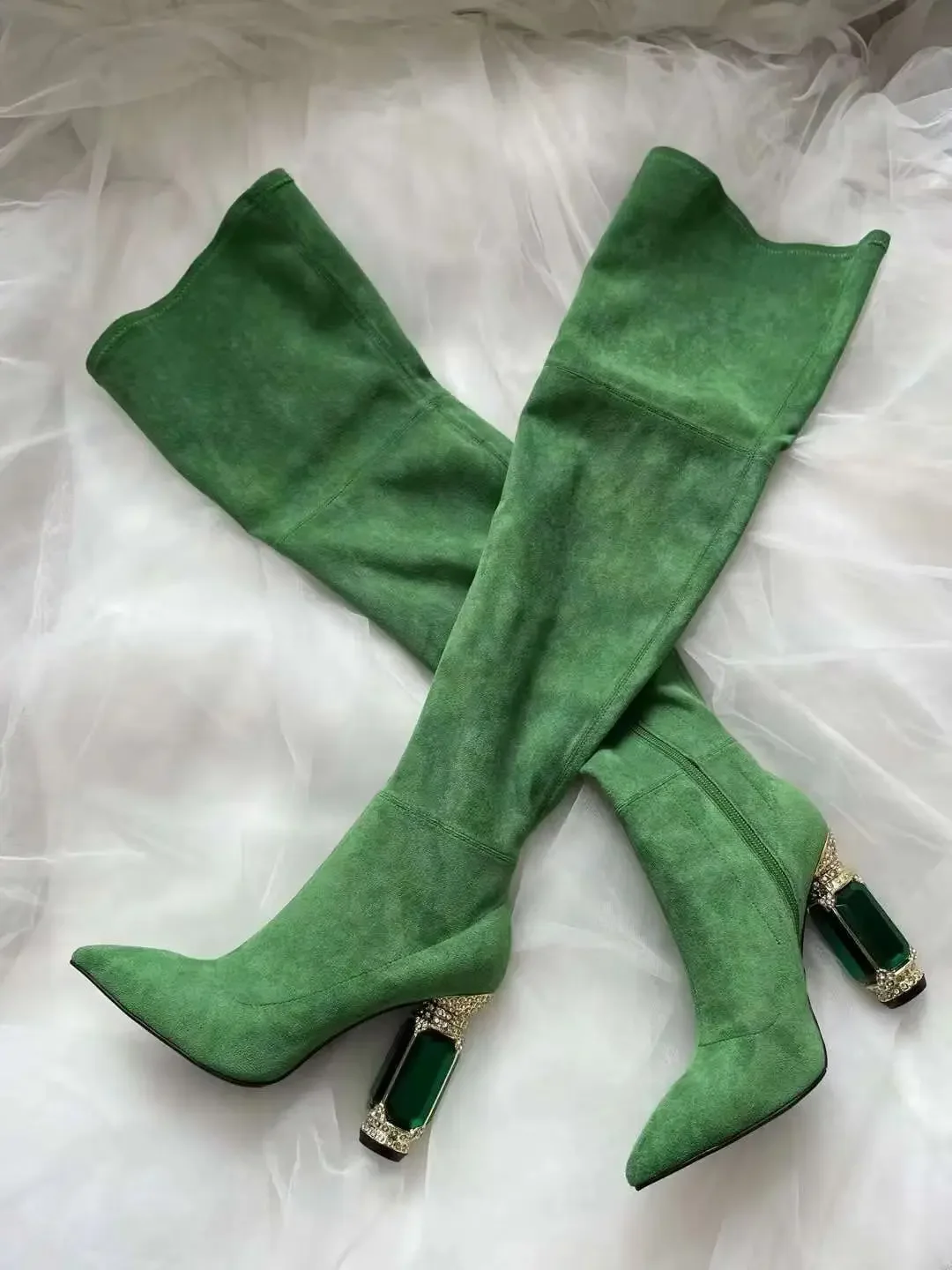 Black/green Green Gem Heel Ankle Boots Suede High Heel Boots Pointed Toe Side Zipper Fashion Women Shoes Short/long Boots
Black/green Green Gem Heel Ankle Boots Suede High Heel Boots Pointed Toe Side Zipper Fashion Women Shoes Short/long Boots
